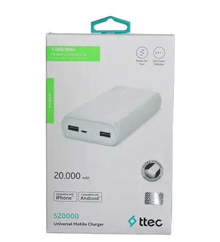 Портативний зарядний пристрій Power Bank Ttec S20000 20000mAh (White) - фото 3