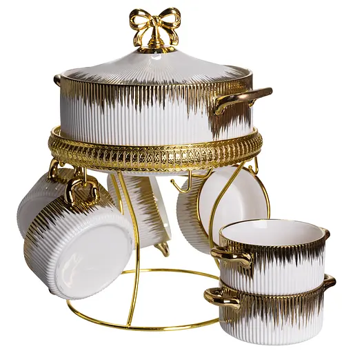 Суповой набор Yiwu из фарфора на металлической подставке белый FM-A23-2 - фото 2