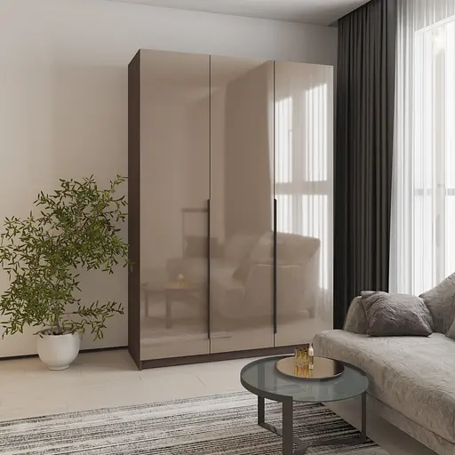 Шафа 3-дверна MebelStar Оскар Gloss BL-B, блок шухляд+полиці 150x52x220 см Дуб рістрето/Латте (MBS-5251) - фото 1