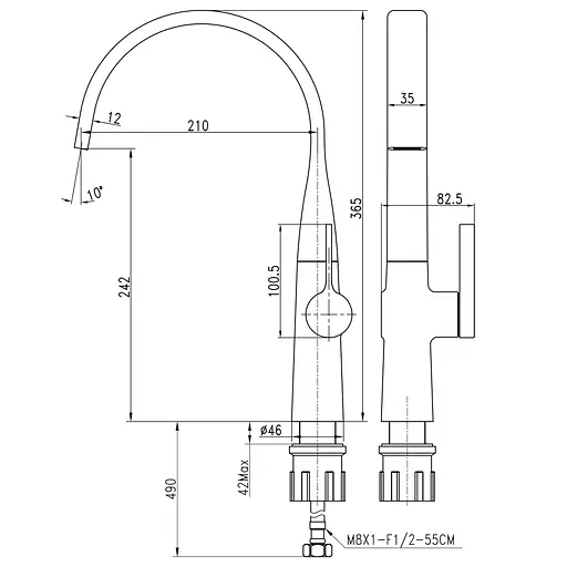 Смеситель для кухни TOPAZ MODERNO TMD-33203S-H78A поворотный из латуни для удобного использования с аэратором - фото 2