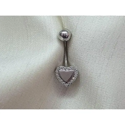Серебряная серьга для пирсинга пупка Сердечко с фианитами. 7029.1С - фото 5