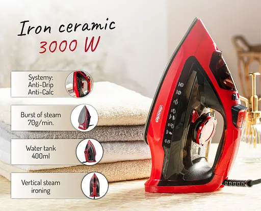 Утюг Mesko MS 5031 red 3000Вт/ 400 мл/ керамика/ ''Капля-стоп''/автовыключение/ красный - фото 7