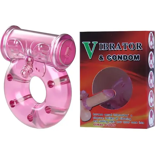 Кольцо с вибрацией и презервативом Lybaile Vibrator & condom BI-010081, Розовый - фото 2