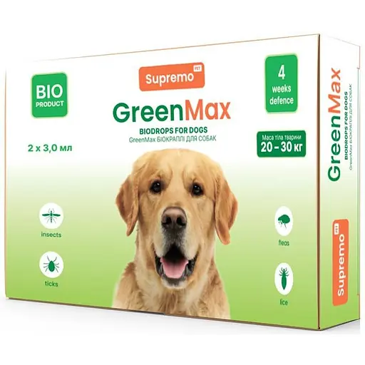 Краплі Supremo GreenMax Біо для собак вагою 20-30 кг 3 мл х 2 шт.