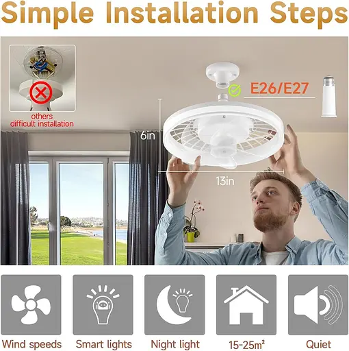 Потолочный вентилятор Acesal 12" с подсветкой и пультом дистанционного управления. - фото 4