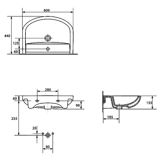 Умивальник Cersanit Arteco 60 см з переливом, меблевий - фото 3