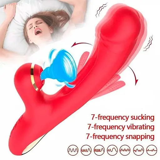 Вибратор для женщин 3в1 силиконовый 21 режим стимуляции клитора usb 25 см красный - фото 3