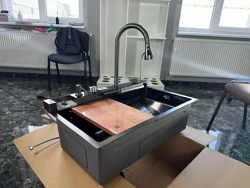 Мойка кухонная Zegor два водопада/смеситель/кран/дозатор/ринзер 750х460х210 мм ML-7035PT/KMO4-A030 30412 - фото 6