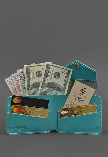 Кожаное портмоне 4.2 на кнопке бирюзовое - фото 3