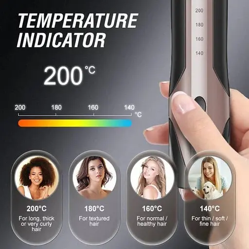 Бездротовий випрямляч для волосся IPARAH P-182 з керамічними пластинами, акумулятор 5200 mAh, регулювання температури 140–200C - фото 3