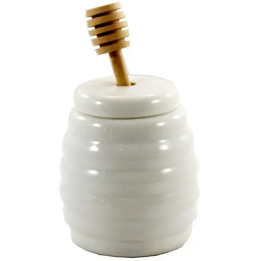 Банка для меда фарфор Interos белая 300 мл с деревянной ложкой (PJ00912)