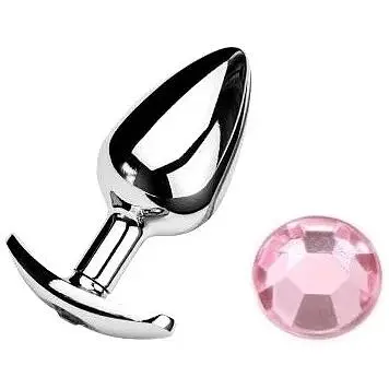 Анальна пробка якір SKN-MS135 з кристалом Pink (розмір S), Срібний /Світло-рожевий