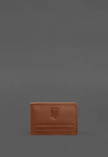 Кожаная обложка на удостоверение ГСЧС с карманом светло-коричневая - фото 2