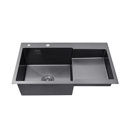 Кухонна мийка Kroner KRP Schwarze - 7848LHM PVD (3.0/1.0 мм) CV030023, Чорний - фото 3