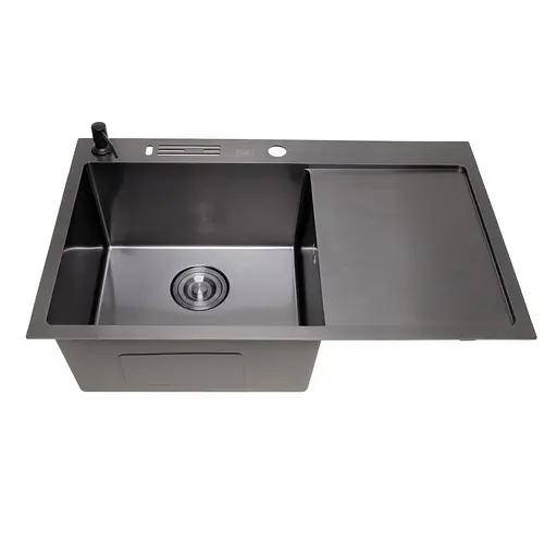 Кухонная мойка черная с правым крылом Nett NB-7848(R), Черный - фото 3