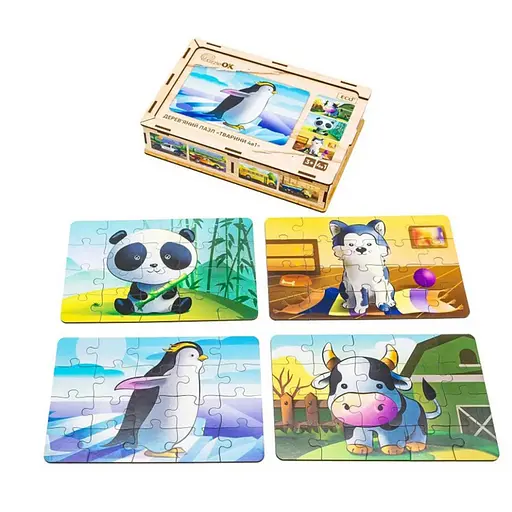 Детский деревянный пазл Животные 4 в 1 PuzzleOK Puz-10369, 80 элементов - фото 1