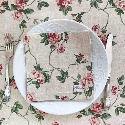 Серветка Прованс Глорія, 40х40 см, квіти, червоний із зеленим (14576)