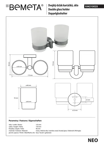 Склянки з тримачем Bemeta Neo 104210025 білий - фото 2