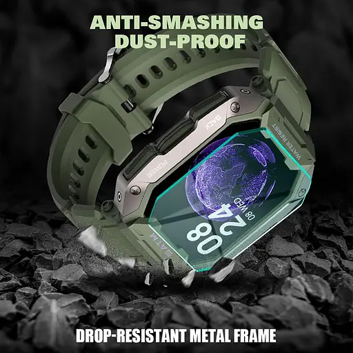 Умные смарт-часы в противоударном тактическом корпусе Lige C20 с силиконовым ремешком Camouflage Green, BW1821E (17801) - фото 6