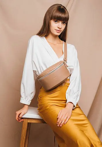 Шкіряна поясна сумка Explorer S карамель флотар - фото 2