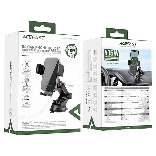 Автодержатель для телефона с БЗП Acefast D53 wireless charging car holder with electric clamp for dashboard черный - фото 2