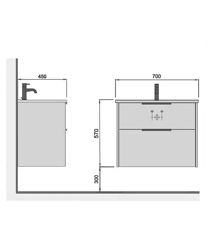 Тумба Мойдодир Line Craft 70 з умивальником Rodeo 70 дуб крафт/Чорний - фото 2