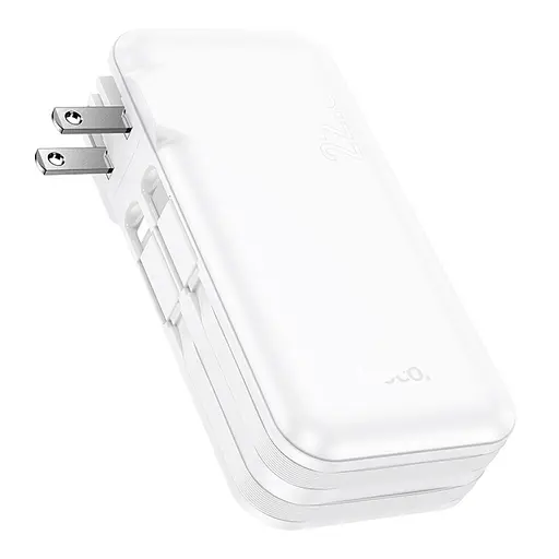 Акумулятор зовнішній Hoco J126 Travel 22.5 W з вбудованим кабелем (US/EU) 10000 mAh білий - фото 2