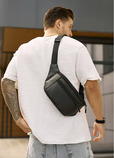 Большая мужская сумка на пояс бананка Sambag Tirso Max черная 38 × 17 × 6 см (80341001m) - фото 4