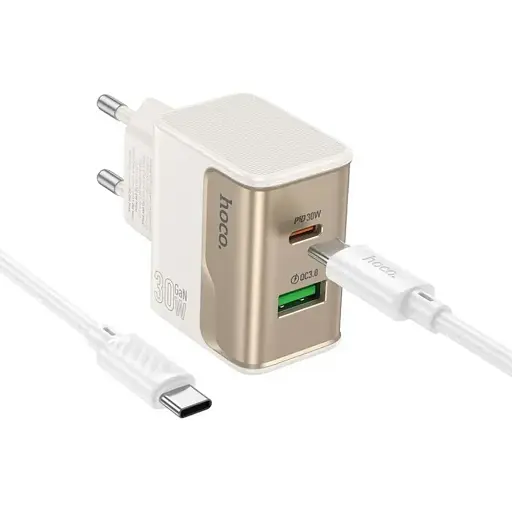 Зарядное устройство Hoco CS73A USB/ Type-C PD 30W QC белый + кабель Type-C to Type-C - фото 1