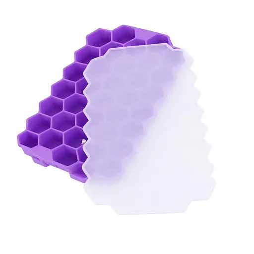 Многоразовая силиконовая форма для приготовления льда с крышкой в виде сот Фиолетовый 88291 - фото 1