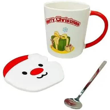 Новогодняя чашка Olens 102-1059 Новогодняя 2024 керамика с крышкой и ложкой 380 мл Белая - фото 1