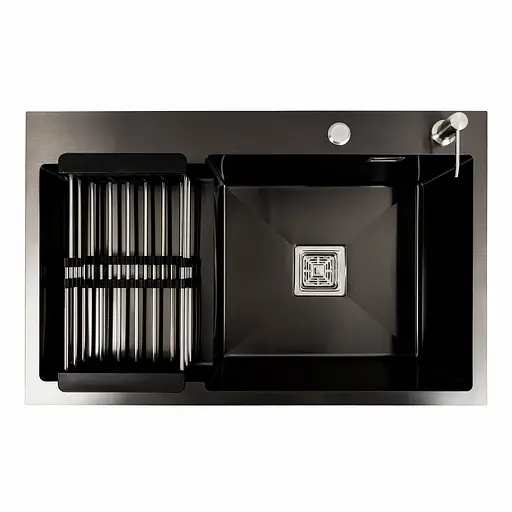 Кухонна мийка 78x50С R PVD чорна Platinum Handmade (поглиблена полиця, 3.0/1.0 мм), Чорний - фото 1