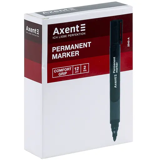 Набір маркерів Axent Permanent Comfort Grip 2542-A круглий 2 мм 12 шт. червоний (2542-06-A) - фото 2