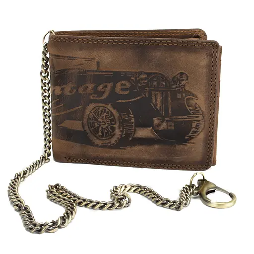 Мужское кожаное портмоне с ретро-автомобилем коричневое Always Wild N992C-VIN-C - фото 2