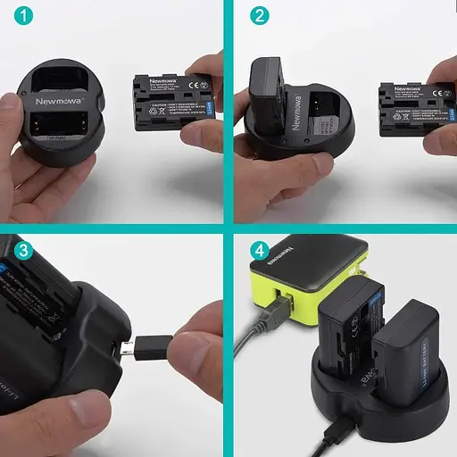Запасная батарея Newmowa NP-FM50 (2 шт.) и портативное зарядное устройство для Sony NP-FM50 DSC-R1 DSC-F828 DSC-F717 DSC-F707 - фото 6