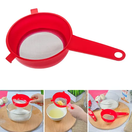 Сито дуршлаг с ручкой для процеживания и просеивания (диаметр 12 см), Kitchette Красный 83832 - фото 2