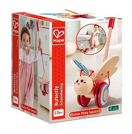 Дерев'яна каталка Hape E0340 Метелик розвиваюча іграшка з дерева для дівчаток та хлопчиків - фото 5