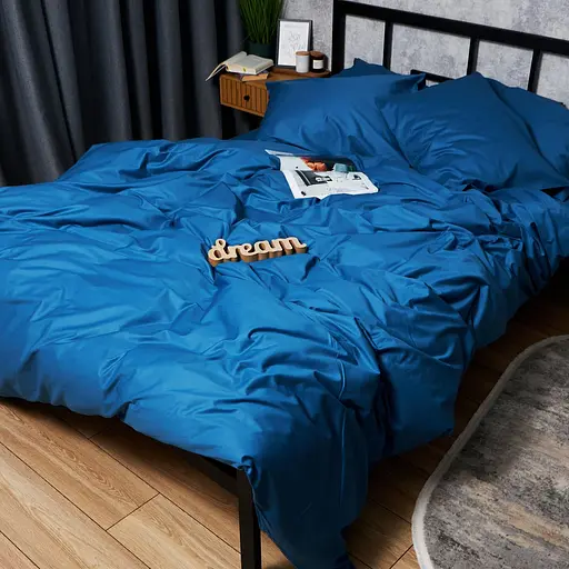 Комплект постельного белья Moon&Star Satin Premium Deep Blue Семейный 2х160х220 см наволочки 4х50х70 см - фото 4