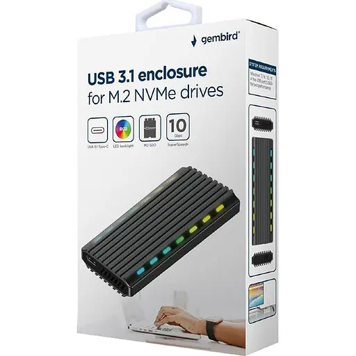 Внешний карман Gembird M.2 (NGFF), USB 3.1, black (EE2280-U3C-03) - фото 4