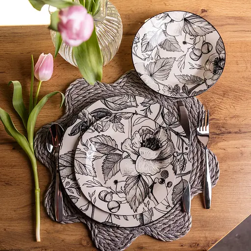 Столовий сервіз золотий на 6 персон 18 предметів набір фарфорових тарілок для сервірування столу сервіз тарілок Yiwu HP-HK-A4 - фото 1