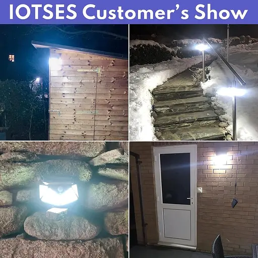 IOTSES 【4 шт.】 Сонячні охоронні світильники на відкритому повітрі, модернізовані 100 світлодіодів 270° ширококутні 3 режими - фото 5