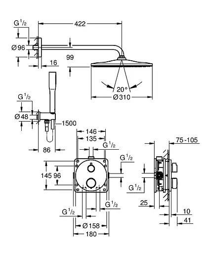 Душова система з термостатом прихованого монтажу Grohe Grohtherm з Rainshower Mono 310 34869000, Хром - фото 5