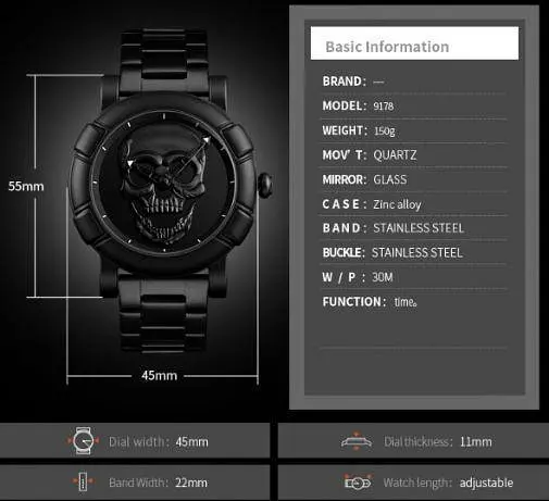 Оригінальний годинник Skmei Skull 9178 Black - фото 3