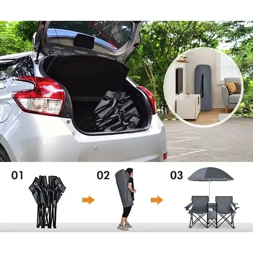 Комплект раскладных стульев Costway Parma с зонтиком серый - фото 7