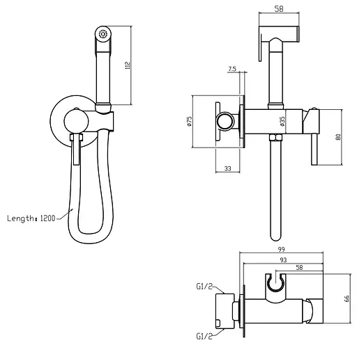 Набор гигиенического душа скрытого монтажа Mixxus Premium Hans 002-A Inner Brushed Gold (Матовое золото) MI6922, Золотой - фото 2