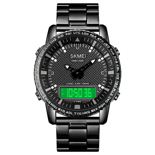 Чоловічий наручний годинник Skmei 1898 (Чорний з білим табло) - фото 3