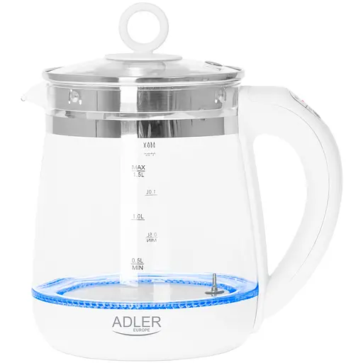 Электрочайник Adler AD 1299 1850-2200Вт 1.5л стекло заварник установка температуры белый - фото 3