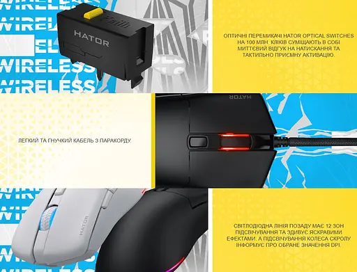 Игровая мышь HATOR HTM-631 Pulsar3 Wireless ESports Gaming 12000DPI 35G White - фото 8