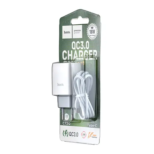 Мережевий зарядний пристрій Hoco C72Q Glorious single port QC3.0 charger set ( Type-C ) ( EU ) Білий - фото 2