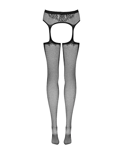 Сетчатые чулки-стокинги с узором на ягодицах Obsessive Garter stockings S232 черные имитация S/M/L - фото 6